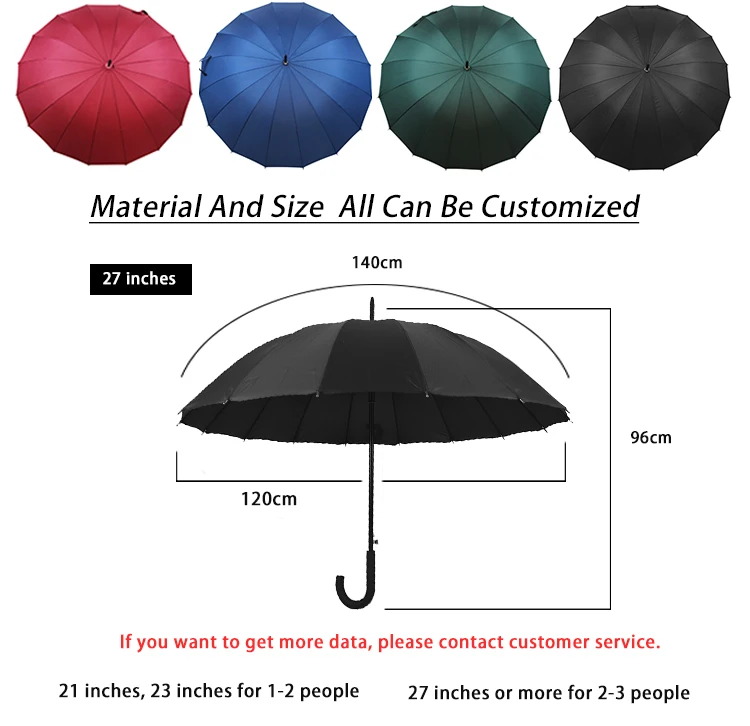 Promotional automatic 27 inch 16k open rain waterproof straight umbrella