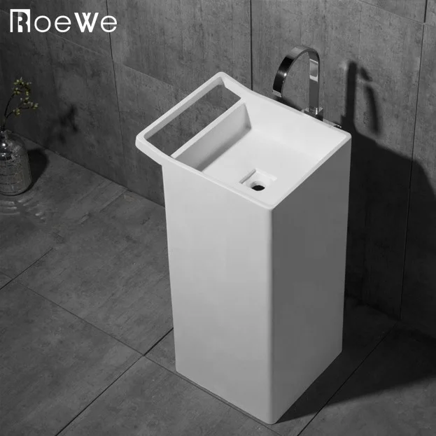 Bathroom Hand Washing Basin Stand Alone Solid Surface Pedestal Sink