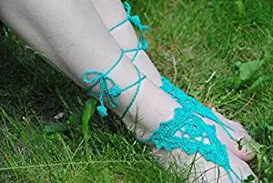 Green Wedding Sandals,Wedding Accessory,Sexy Beach Sandals, Crochet Barefoot Sandals, Barefoot Sandals , Crochet Anklet, Sexy Lace Sandals,Beach,Wedding Footwear, Bridesmaid Sandals (Green-01)