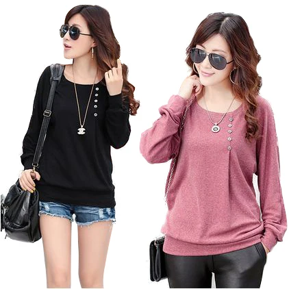 NEW 2016 European Autumn Winter Elegant Woman s Tops O Neck Long Batwing Sleeve Shirt Women