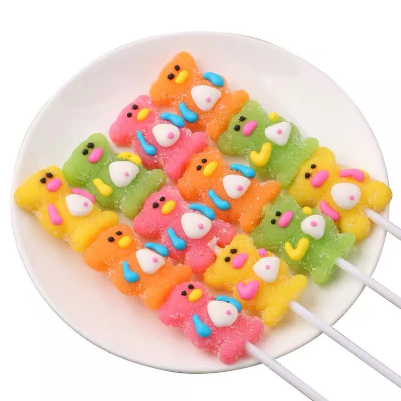 Halal Seaweed Gelatine Animals Bear Shape Soft Gummy Jelly Lollipop