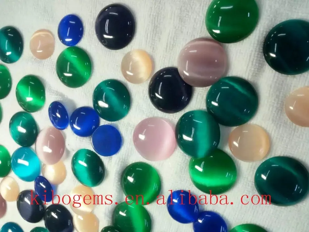 各种颜色玻璃材料合成猫眼石珠制作首饰