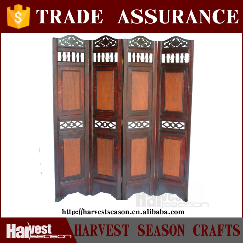 Low MOQ wholesale vintage wooden folding screen room divider from direct factory