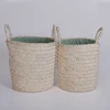 Factory custom maize corn husk seagrass straw flower storage kids laundry basket with canvas fabric liner handles