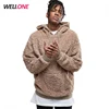 Wellone 2018 new collection custom embroidery logo streetwear beige fleece wool material re label brand hip hop hoodie