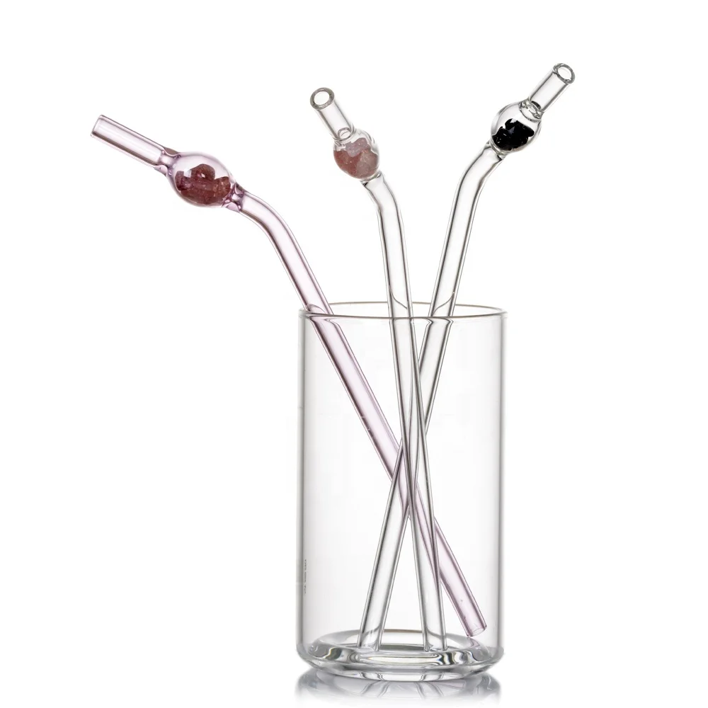 Diameter 8mm Crystal Energy Gemstone Glass Drinking Straws Natural Crystal Quartz Glass Straws