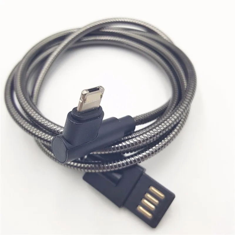 New Arrival Metal Spring 2in1 Lshaped 90degree Twosided Usb Cable