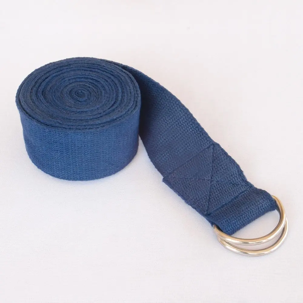 HealthAndYoga(TM) Yoga Straps - Superior Non-stretch Cotton Twill with Metal D-rings Buckle | 6' and 8' Length (8' Blue)