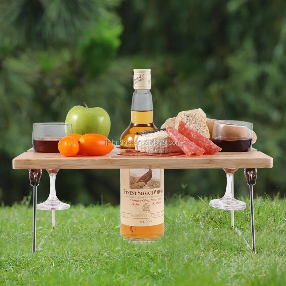 Bamboo Foldable Wine And Snack Table For Picnic Outdoor Wine Bamboo