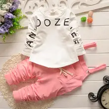 2016 New Infant Outfits Long Sleeve Cotton Sweatshirt Letter Print Overalls Pants Fashionable Baby Girl Clothing
