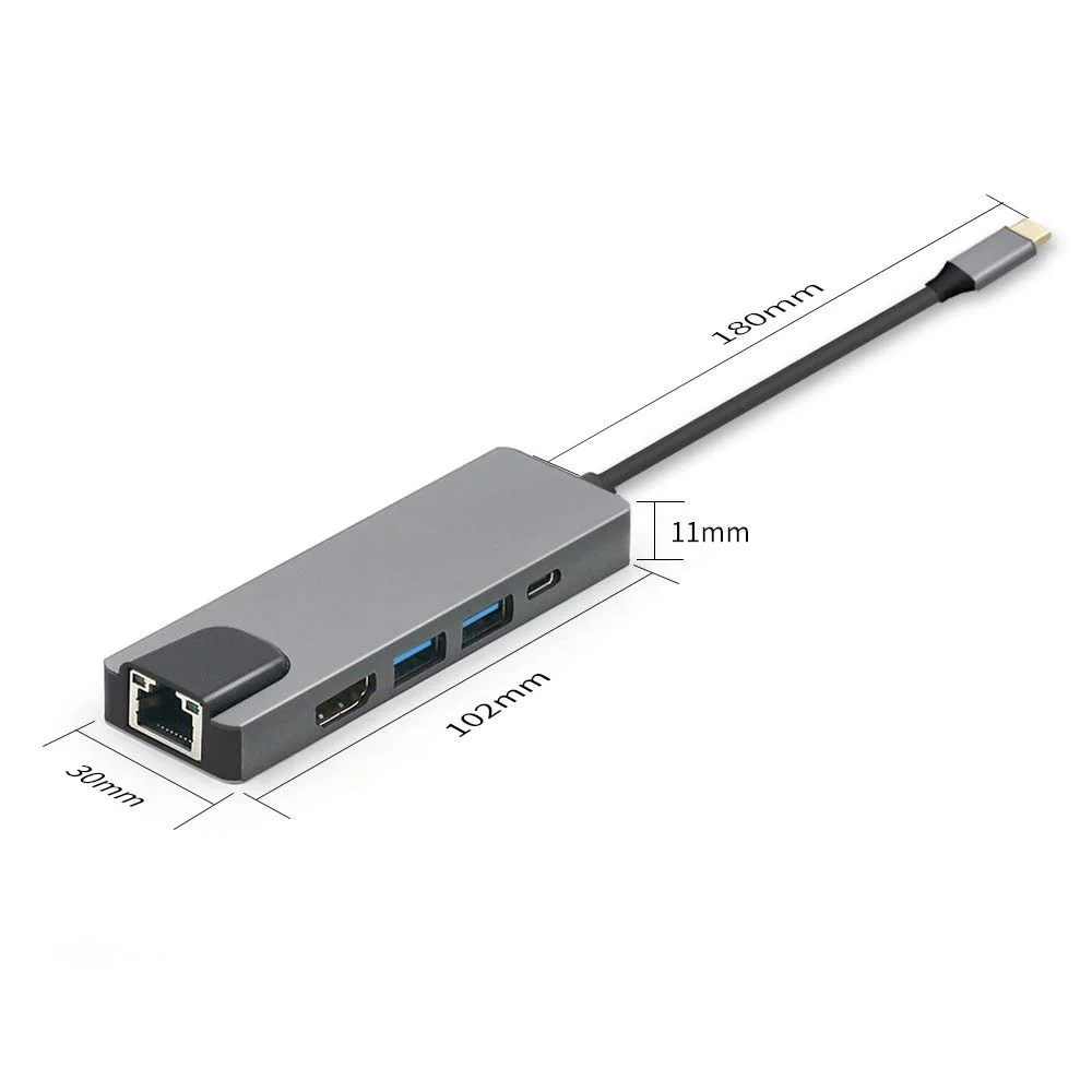5 in 1 USB Type C Hub Hdmi 4K USB Hub to Rj45 Lan Adapter for Macbook - ANKUX.COM