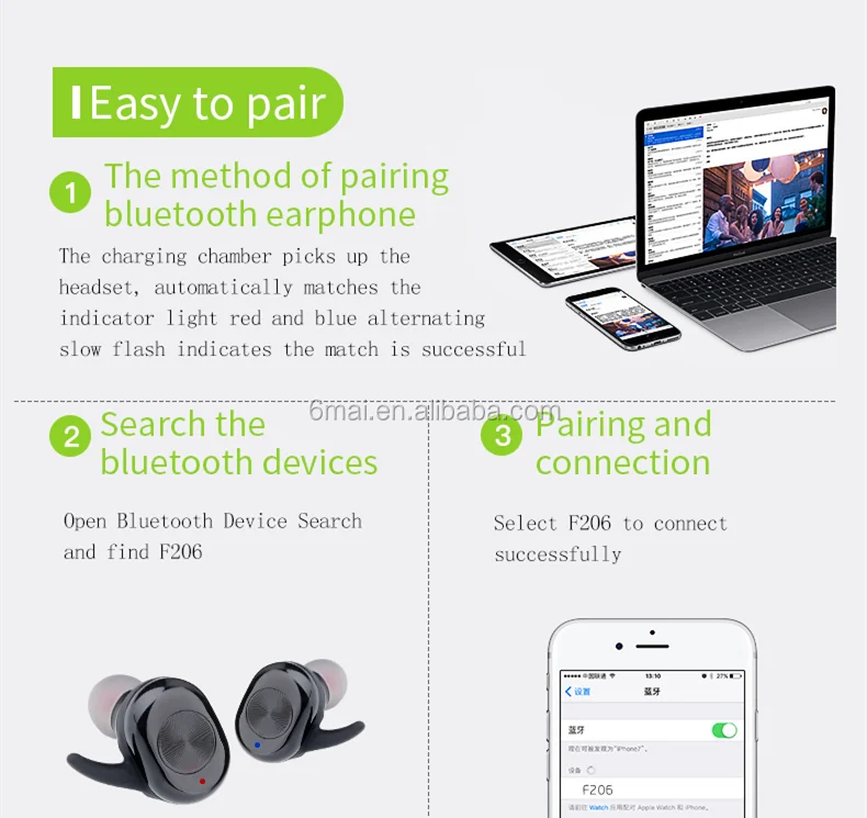 6mai J3s TWS Bluetooth Earphone Stereo Earbud Bluetooth Headset with Charging Pod Wireless Headphone for All Smart Phone - ANKUX.COM