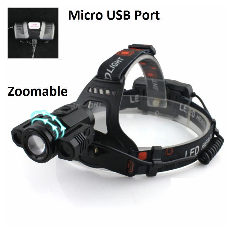 Super Bright zoomable 6000lm led head torch light Aluminum rechargeable lampe frontale for Hunting factory