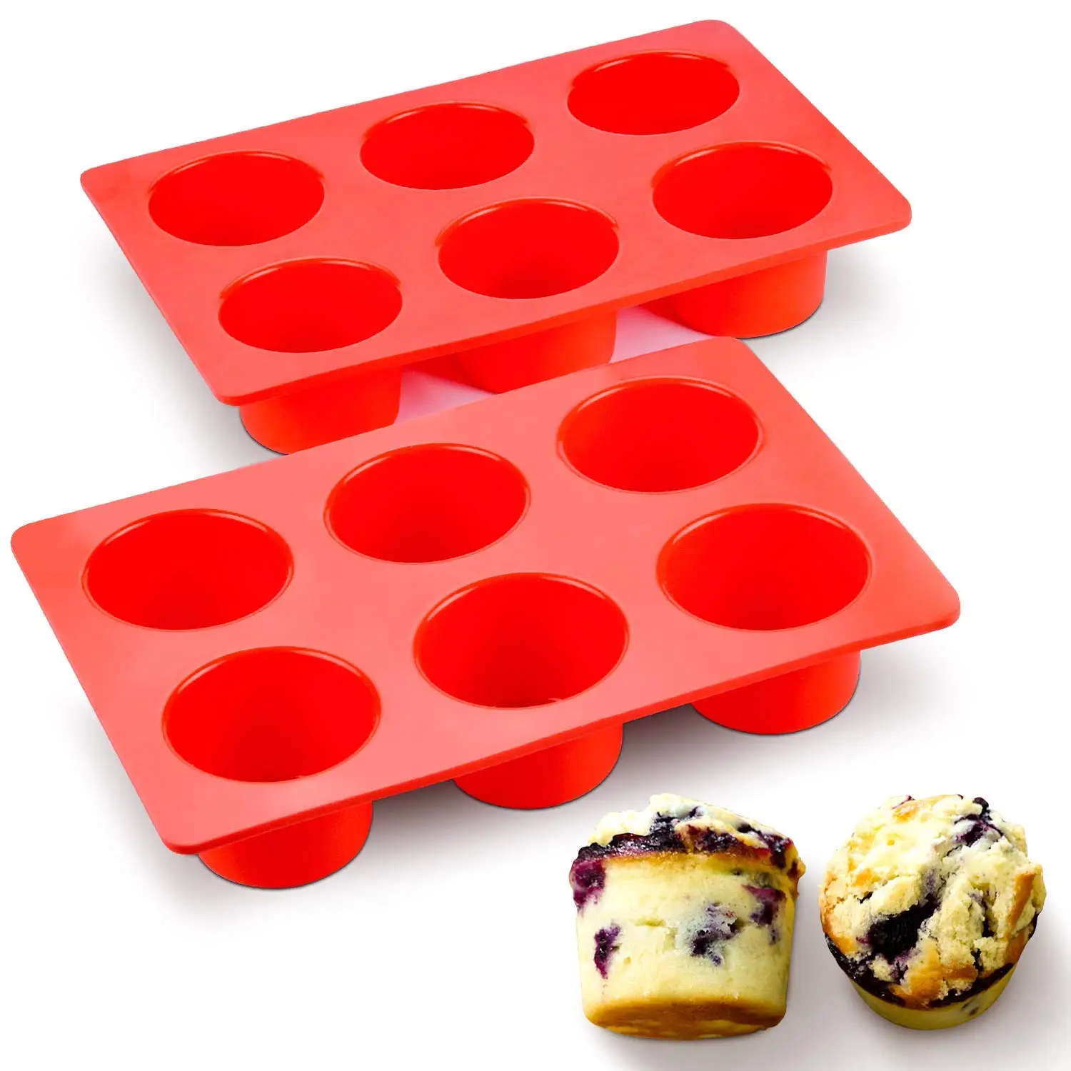 6 Cups Silicone Jumbo Muffin Pan Cupcake Maker,Easy Baking Molds For