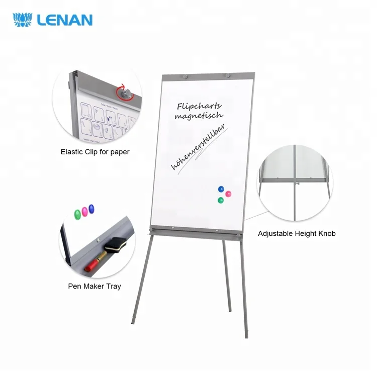 高度可调活动白板 flipchart 画架磁性翻盖图表与三脚