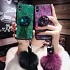 2019 Fashion For iPhone67 8 Plus XR XS Max Case Bling Diamond Stand Plush Ball Strap Glitter Case Cover