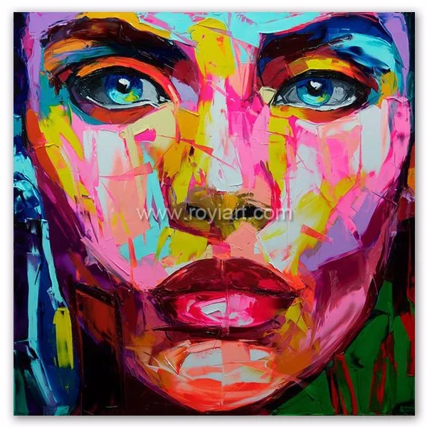 Pisau Gambar Pop Art Perempuan Wajah Potret Lukisan Minyak 
