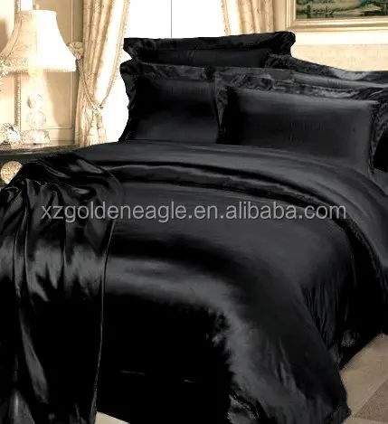 4pcs Solid Black Satin Silk Bed Cover Sets 100 Mulberry Silk