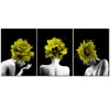 3 Pieces Abstract Canvas Wall Art Sexy Woman with Yellow Flower Canvas Print for Wall Decor