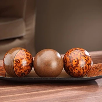 Decorative Tray And Orb Ball Set 15 Long Burlwood Style Finish