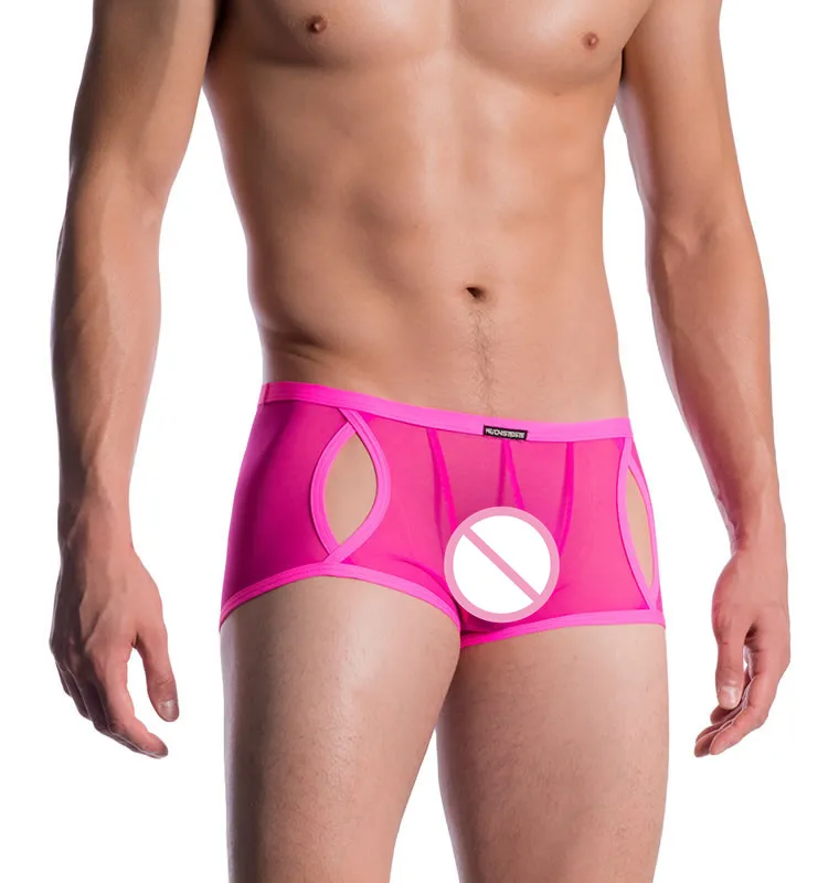 Hot Mens Transparent Mesh Sheer See Through Boxer Briefs Shorts Pants Underwear
