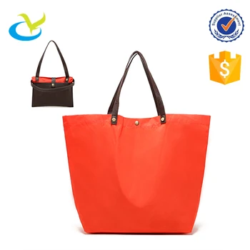 nylon tote with leather handles