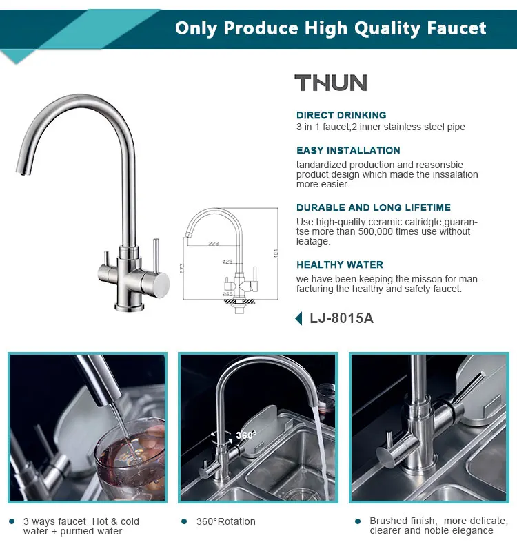 304 Stainless Steel 3 Way Kitchen Faucet With Filtered Purified