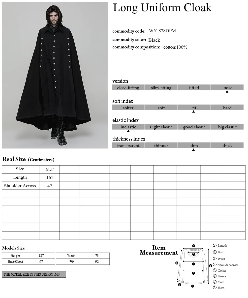 WY878 Fashion Christmas three-row buttons Free size small collar men large long cloak