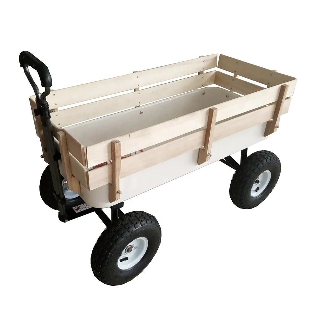 木制花园工具儿童玩具沙滩车 4 轮运输手推车 