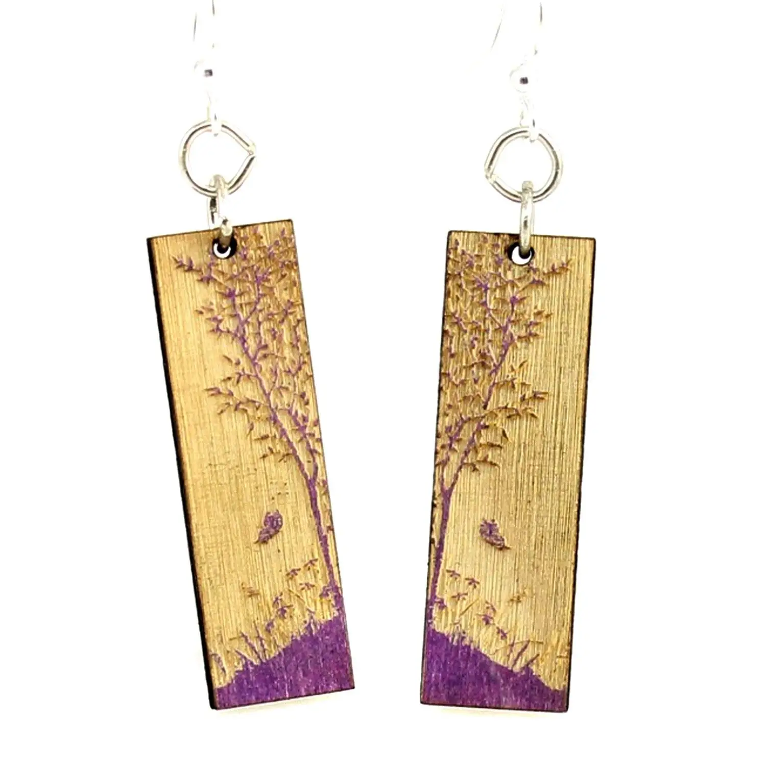 Green Tree Witch on Broomstick Renewable Natural Wood Earrings