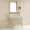 Modern Bathroom Vanity Set with Storage Cabinet and LED Lighted Silver Mirror Single Sink Beige Stainless Steel Bathroom Vanity