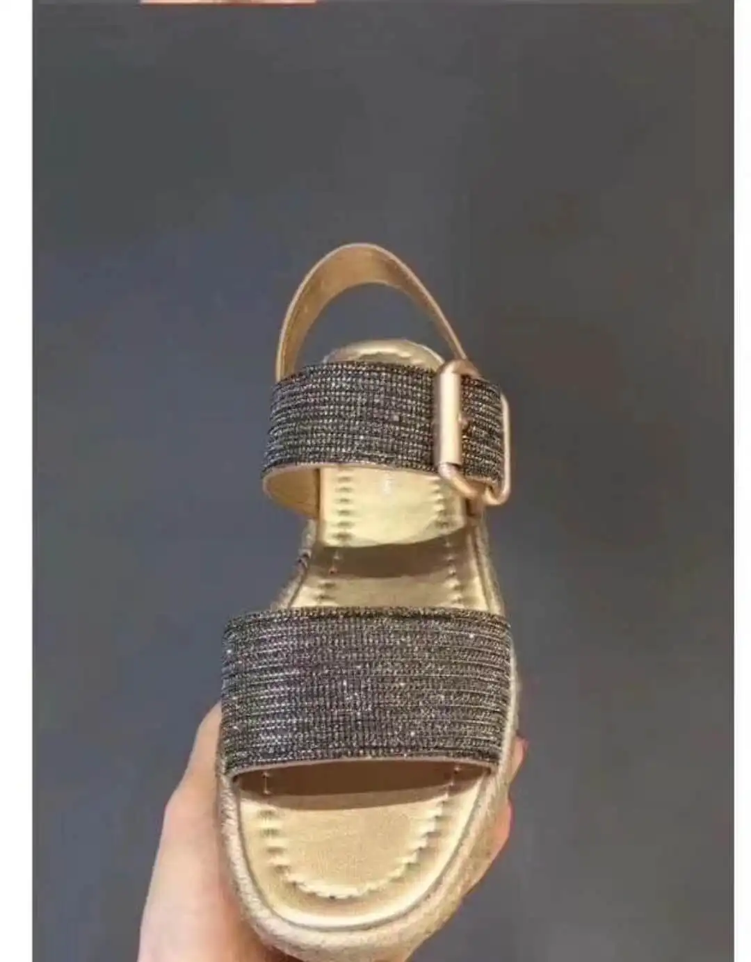 Leather Gladiator Ladies Sandals Sparkling Sequined Buckle Strap Hemp Rope Platform Waterproof 