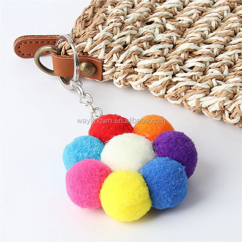 Handmade Keychain Plush Pompom Cotton Tassel Pom for Hand Bag Mobile Accs 