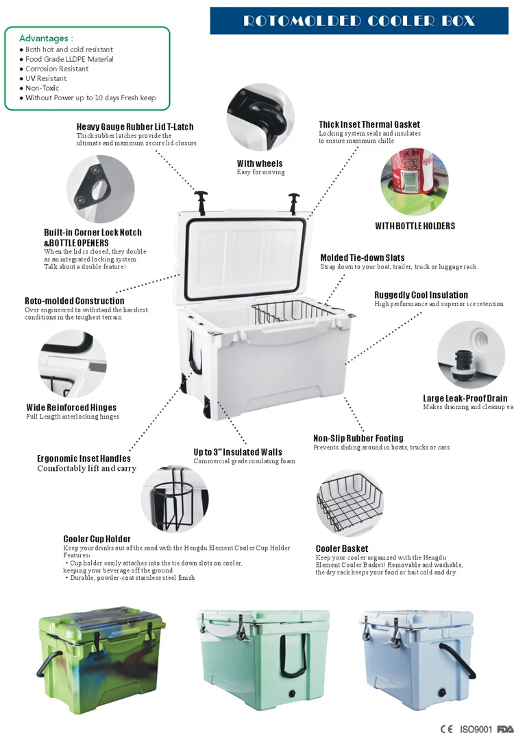Plastic Solar Fishing Cooler Box Rotomolded Foam Fish Ice Cooler Box