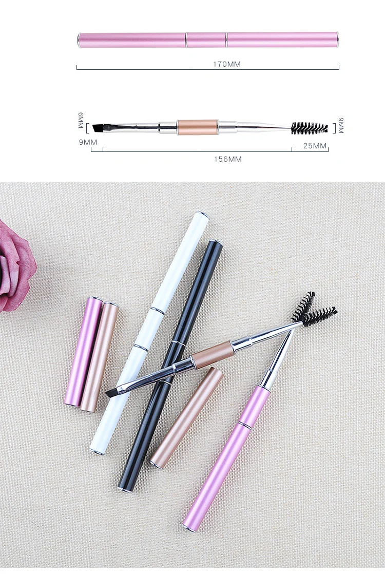 High Quality Double Head Eyebrow Eyelash Spiral Reusable Eco-friendly Mascara Brush with Metal Cap