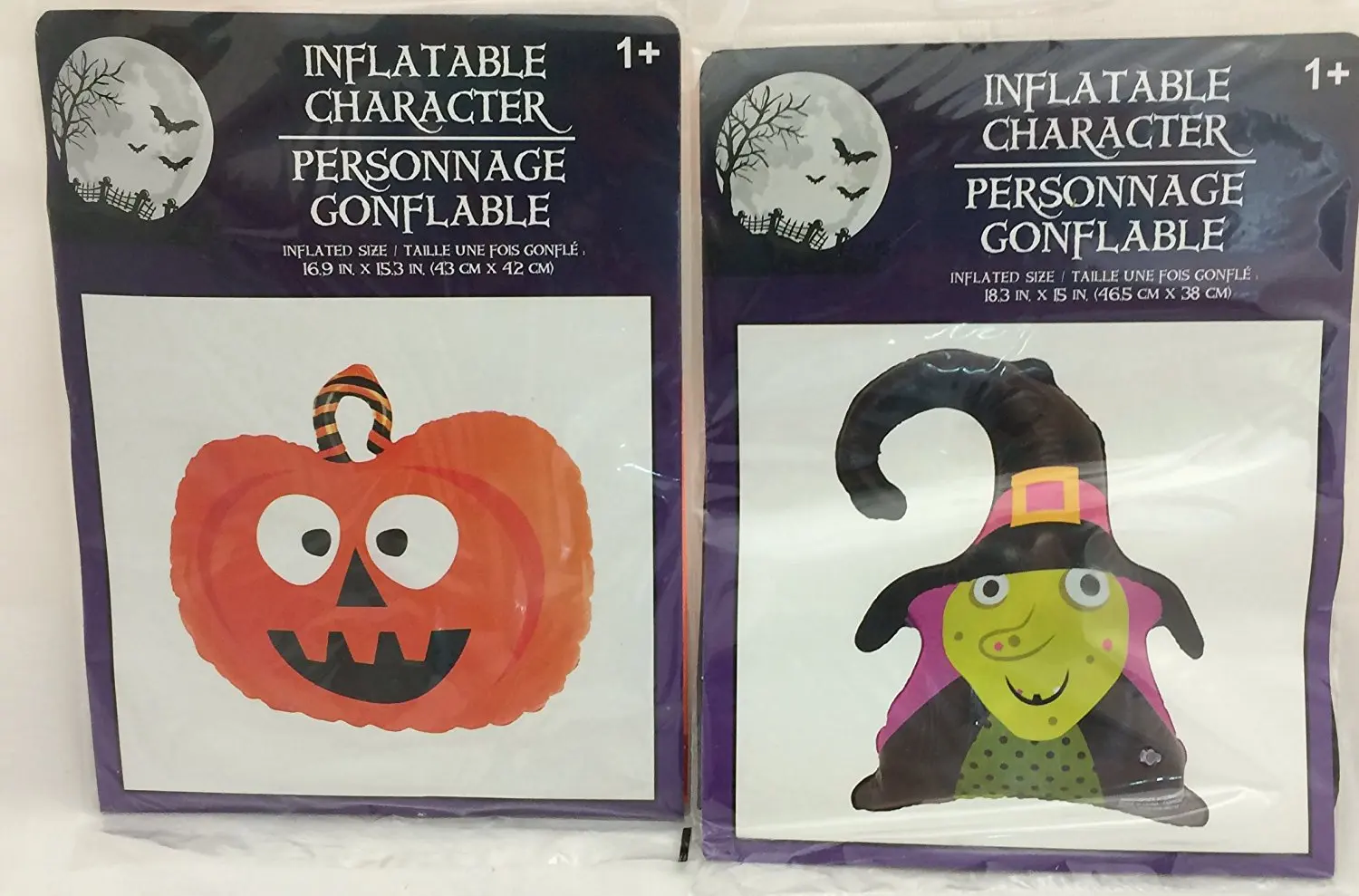 Halloween Inflatable Witch 18.3" x 15", Halloween Inflatable Pumpkin 16.9" x 15.3", Bundle 2 items
