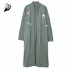 Embroidery Badged Women Open-Front Calf-Length Long Coats