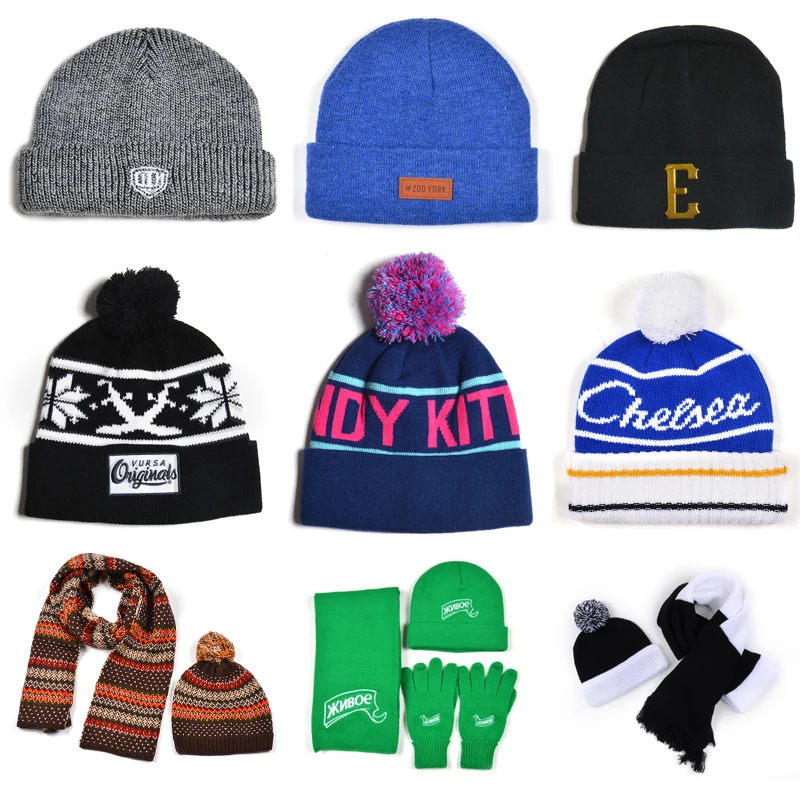 Design your own logo acrylic knit winter custom beanie hats