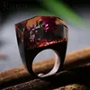 RAKOL natural landscape scenery real dry grass rose color flower mountain resin wood finger ring