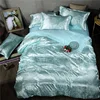 Home Textile Wholesale Home Textile Satin Jacquard 100% Polyester Silk Plain Quilt Bedding Sheet Set