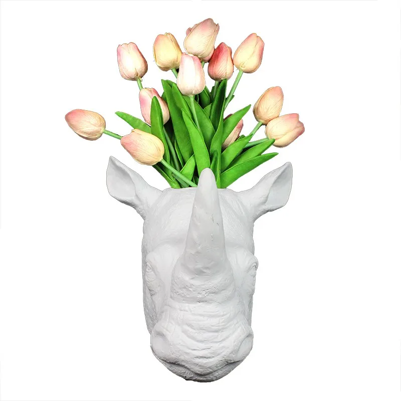 Resin 3D animal head rhinoceros head flower vase home decor manufacture