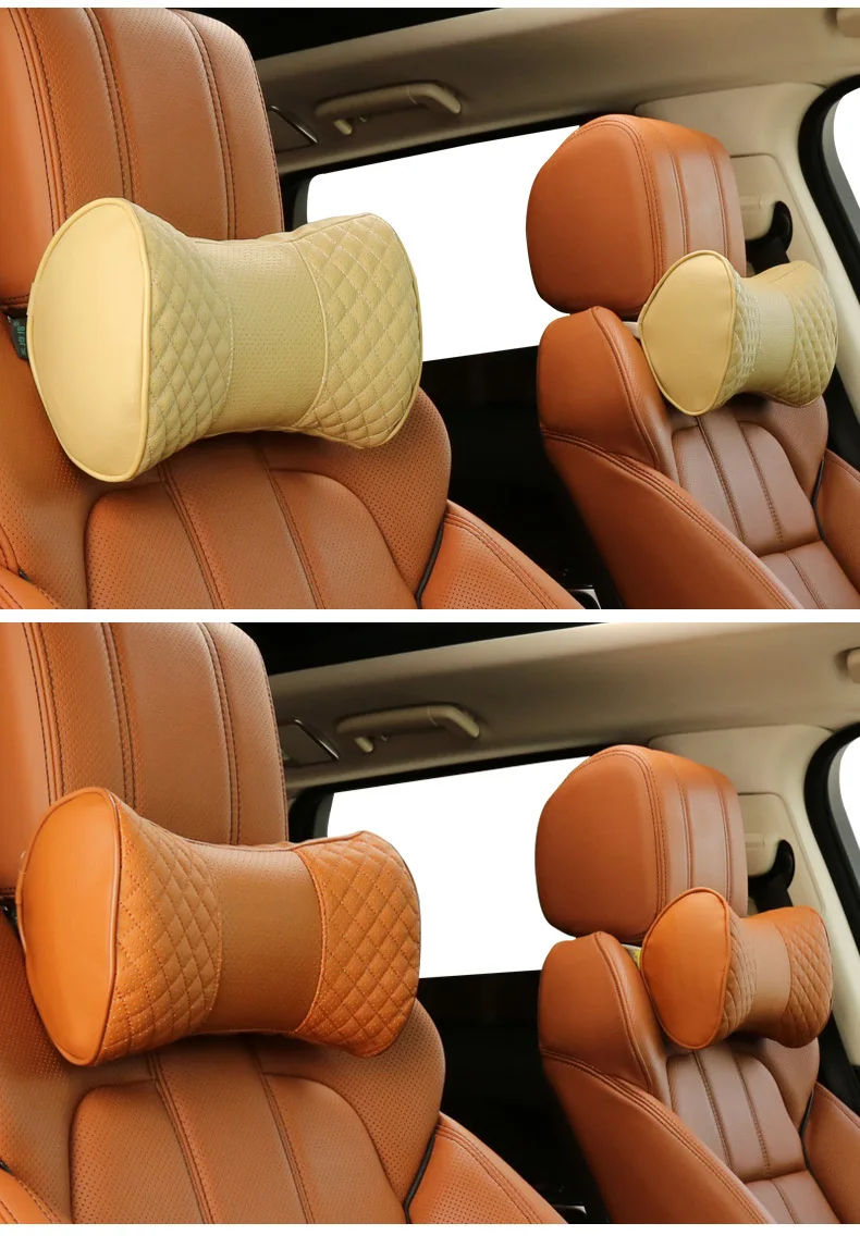 Genuine Leather Headrest Neck Pillow Car Auto Seat Cover Head Neck Rest