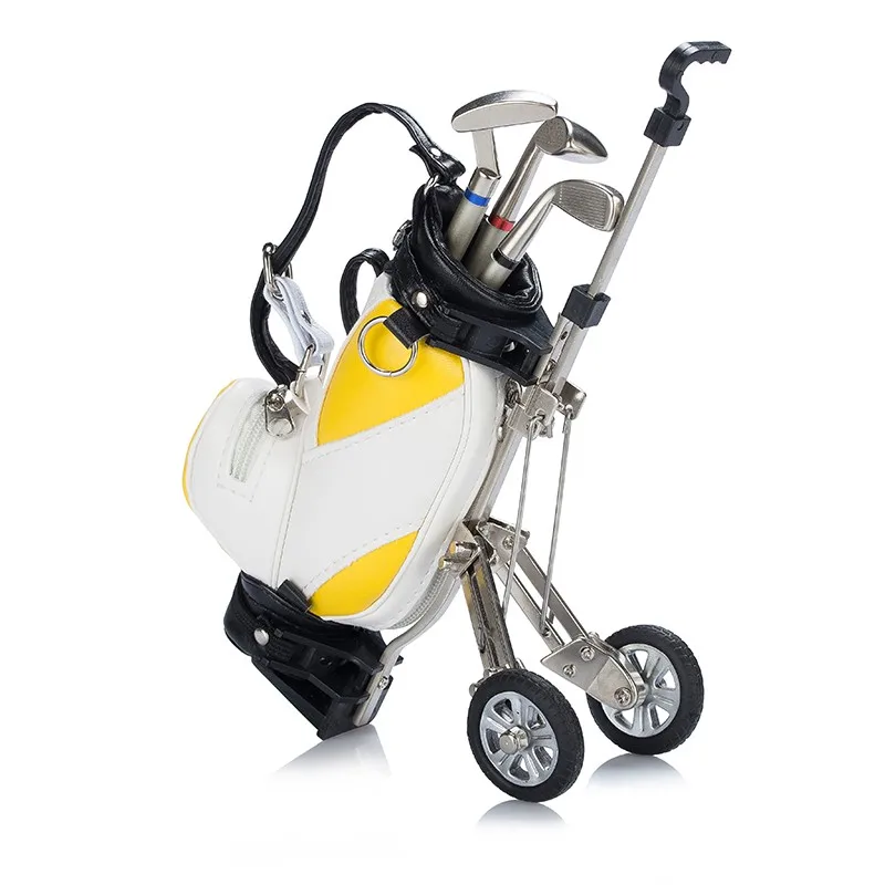 Original Golf Pens With Golf Bag Holder,Desktop Golf Bag Trolley Pens Holder,Miniature Golf