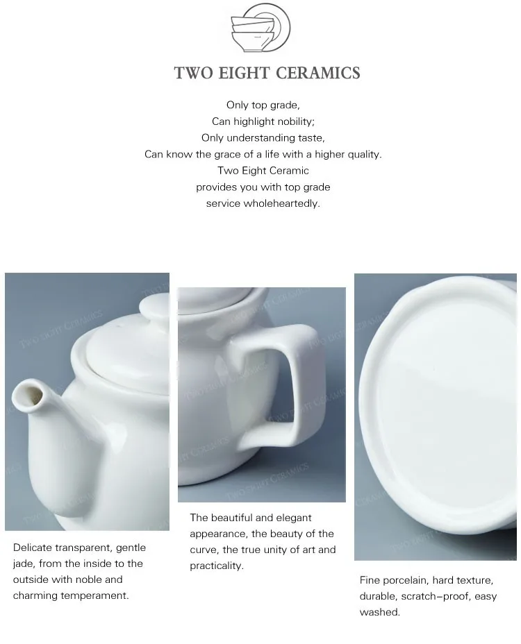 Pop design chinese cheap 1100ml white ceramic teapot for banquet hall