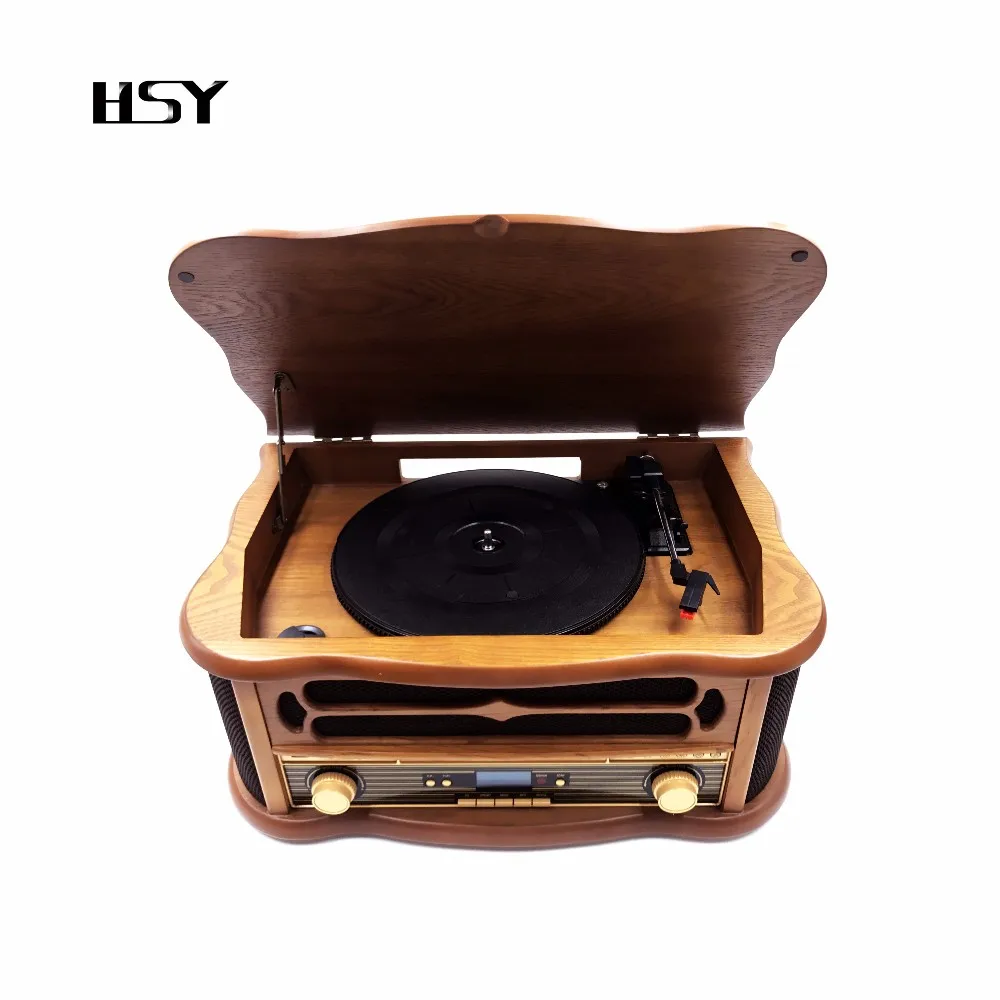 Retro Wooden Design Vinyl Record Player Lp Turntable Cassette Cd Usb