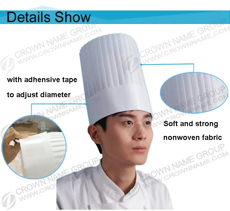 50 ADULT CHEF HATS STRAIGHT/ROUND WHITE NON WOVEN ECO FRIENDLY DISPOSABLE NEW   