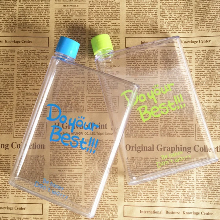 Square 380ml Notebook A5 Plastic Flat Water Bottle