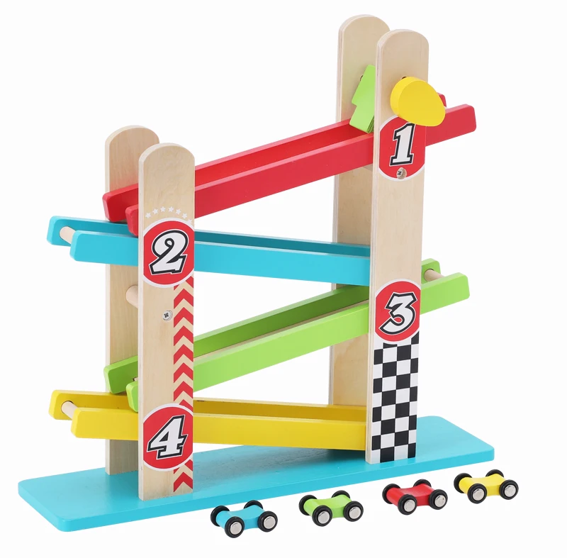 Hot Sale Mini Wooden Toy Gliding Rail Toys Car Ramp Track With 4 Cars