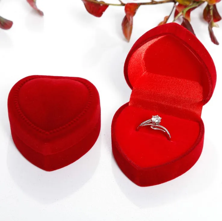 10Pcs Velvet Cover Red Heart Shaped Jewelry Box Ring Show Display Storag G4 