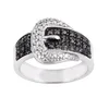 Wholesale Buckle Shape Silver Ring With Black And White Stone